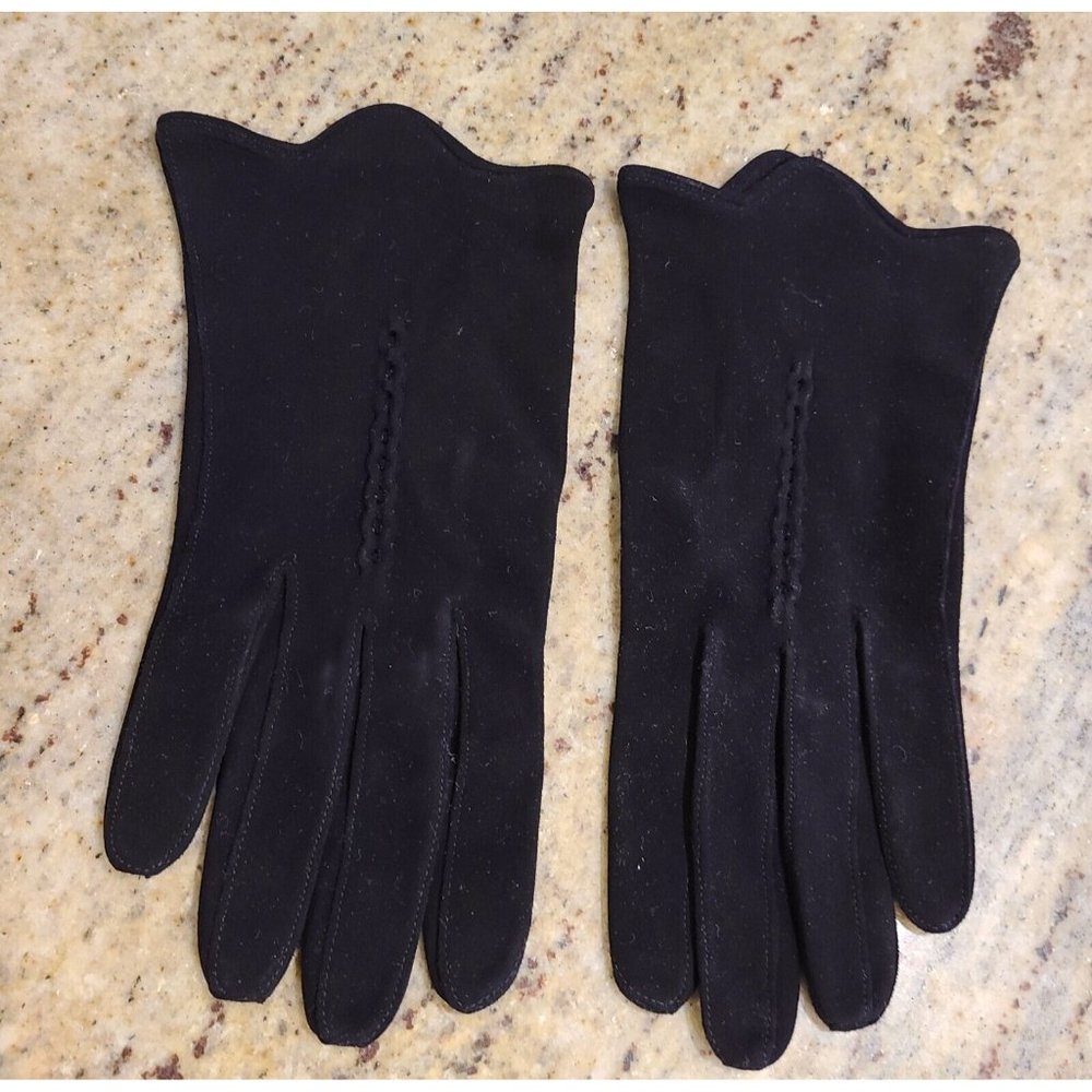Vintage Size M 7 Black Soft Suede Leather Formal 8.5" Gloves Kislav France